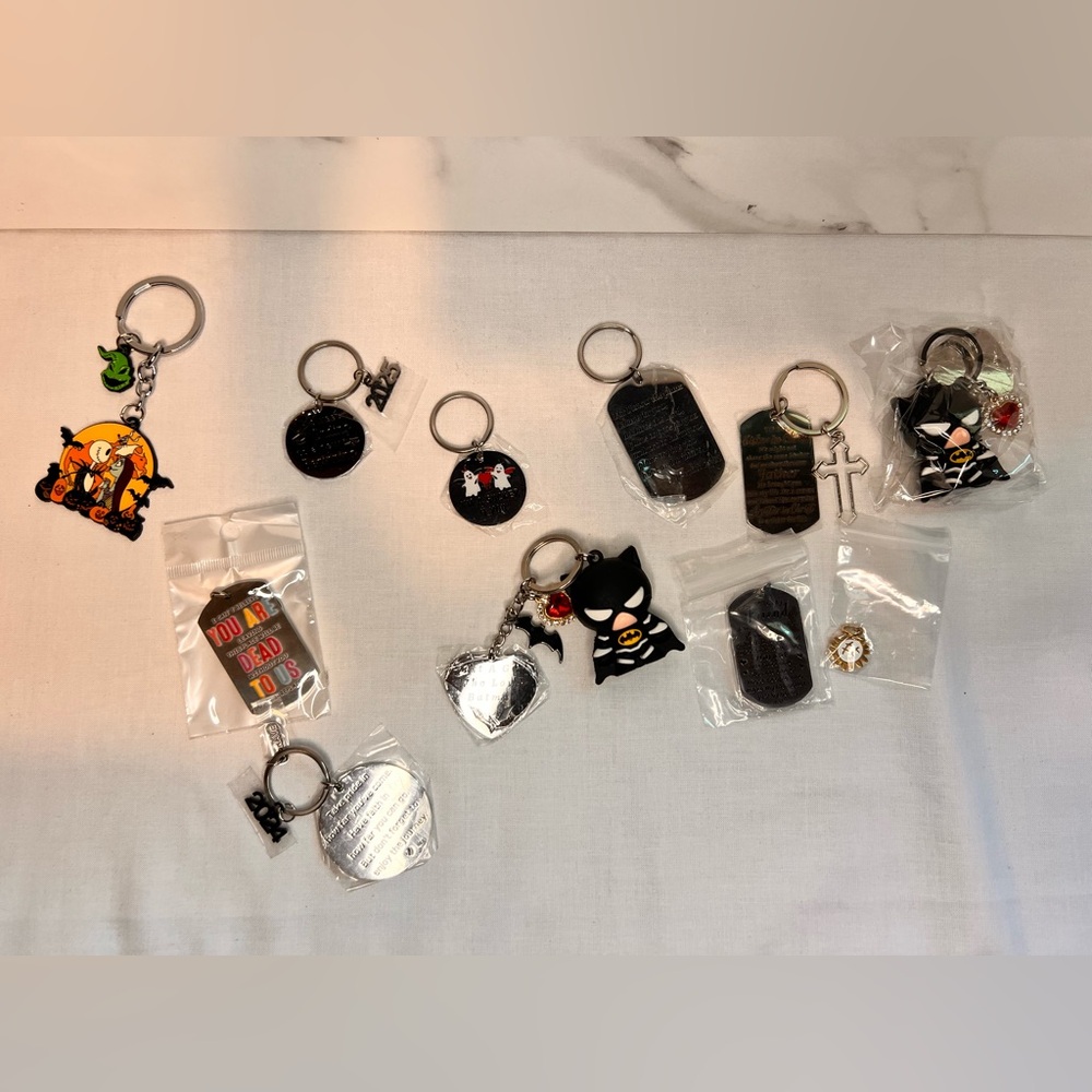 Assorted Character Keychains Collection - Black and Silver Metal Accessories